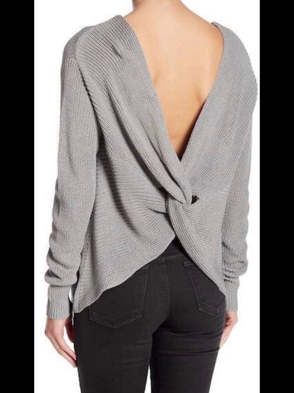 Open-Back Twist Knit Sweater - Gray